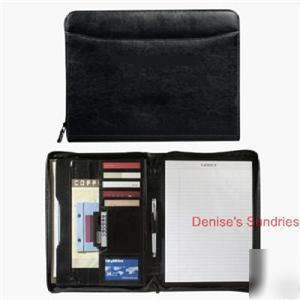 New padfolio portfolio zippered pad leather black 