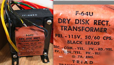 Triad dry disk rectifying transformer f-64 (7,8,9V, 7A)