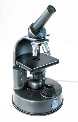 Baker microscope & 3X, 10X, & 40X optics.