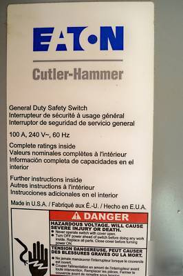Eaton 100 a safety disconnect switch DG323URB rainproof