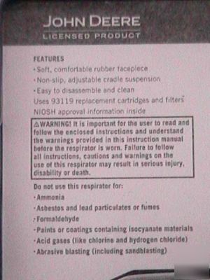 John deere reuseable paint & pesticide respirator 93118