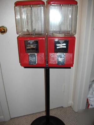 Double dual head gumball candy quarter vending machine