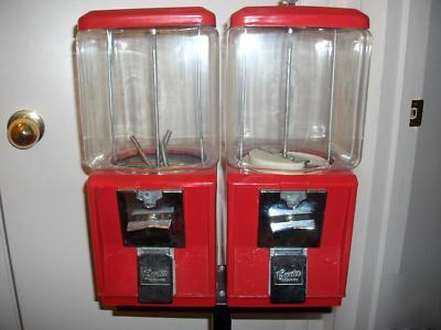 Double dual head gumball candy quarter vending machine