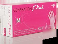 Gloves pink exam vinyl pf stretch breast cancer latex f