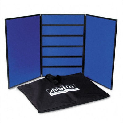 Quartet three-panel slotwall table display system blue