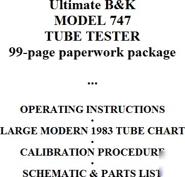 Ultimate b&k 747 / 747B tube tester chart & manual 99PP