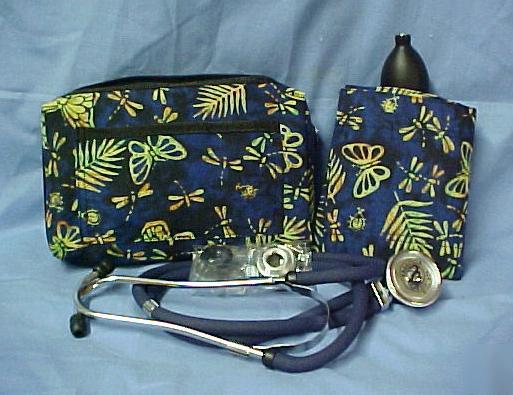 Stethoscope bp cuff combo kit dragonfly print case 