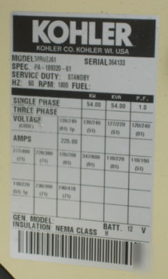 54KW kohler / john deere diesel generator