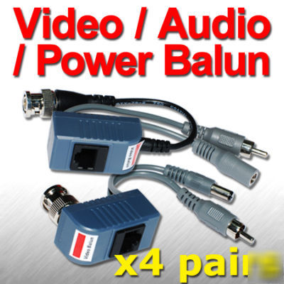 4 x cctv camera video / audio / power balun transceiver