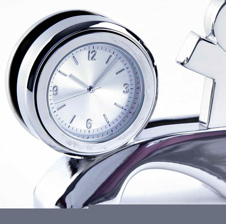 Business card holder & clock in silver 