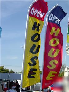 2 open house swooper flag 15 ft pole w/spike + 5 flags 
