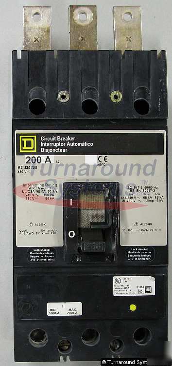 Square d KCJ34200 circuit breaker, 200 amp, hi kair
