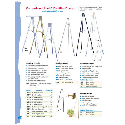 Facilities display easel height: 6', finish: aluminum