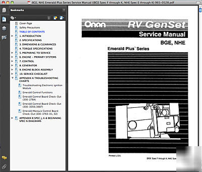 Onan bge bgel parts owners service manual -41- manuals