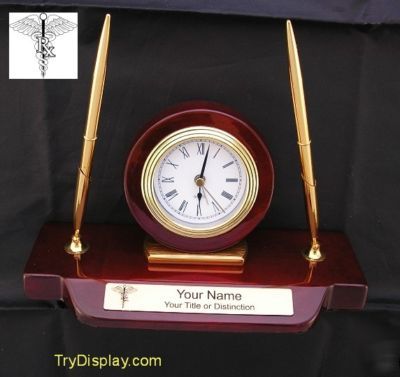 Pharmacist rx desk set clock pen piano finish gift awar