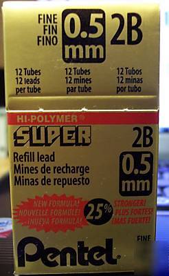 (12) tubes pentel fine .5MM 2B super hi polymer lead