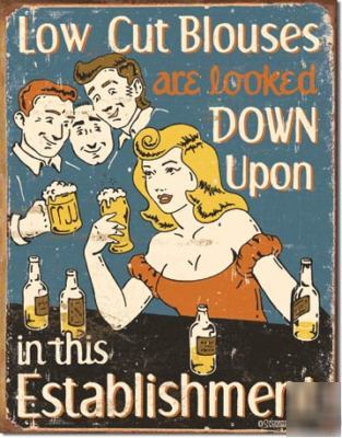 Low cut blouses down beer bar alcohol drink sign