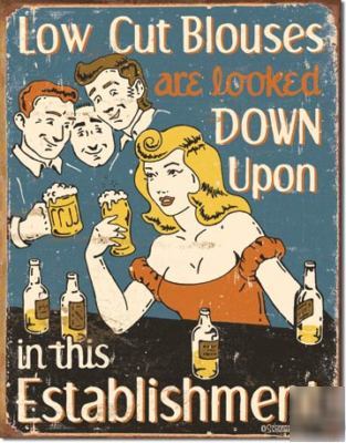 Low cut blouses down beer bar alcohol drink sign