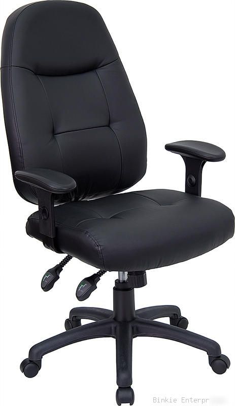 Black leather multi function computer office desk chair