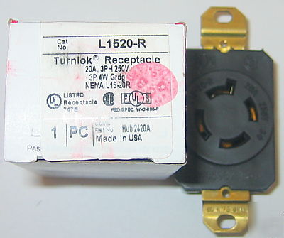 New pass & seymour L1520-r receptacle 20A 250V 4 wire