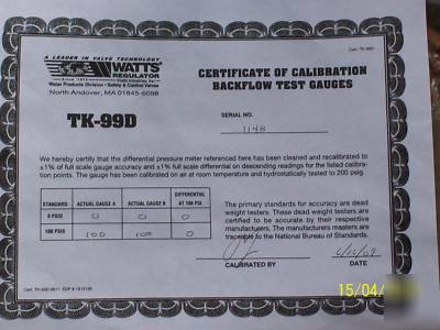 Watts tk-99D digital backflow preventer test kitw/xtras