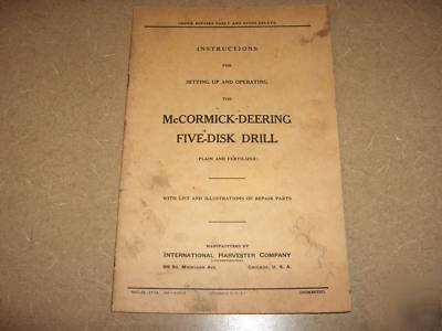 Mccormick deering 5 disk drill owners parts manual ih