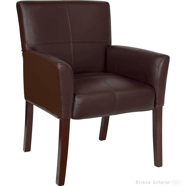 Burgundy leather side reception waiting room box chair