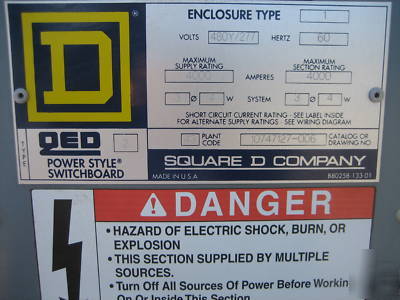 Square d qed BPO364 bolt loc panel 4000 amp a 4W ground