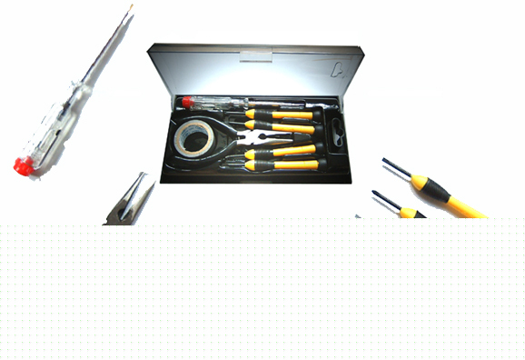 7 pcs screwdriver, snipe nose pliers, tape tool set box