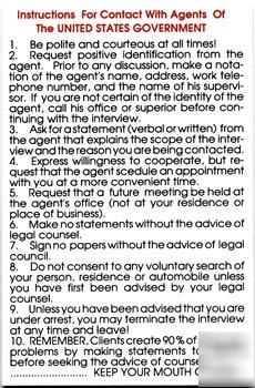 Government agent instruction card