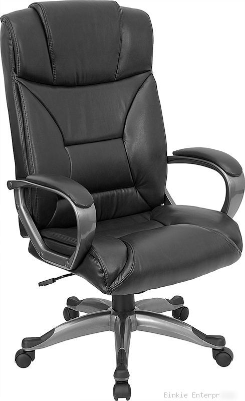 Black leather double padded computer office desk chair