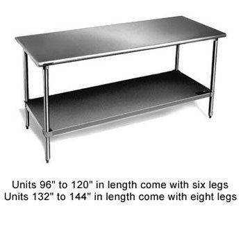 Eagle T3072SEB work table, stainless steel top, undersh
