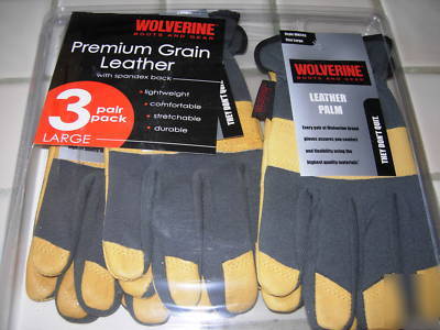 New wolverine leather work gloves large 3 pack sealed 