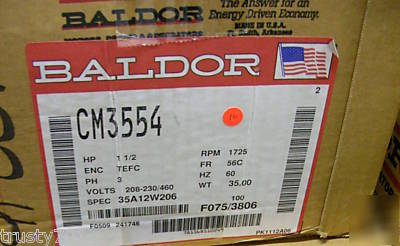 Baldor motor CM3554 1.5HP 1725RPM 3PH 60HZ 56C tefc 