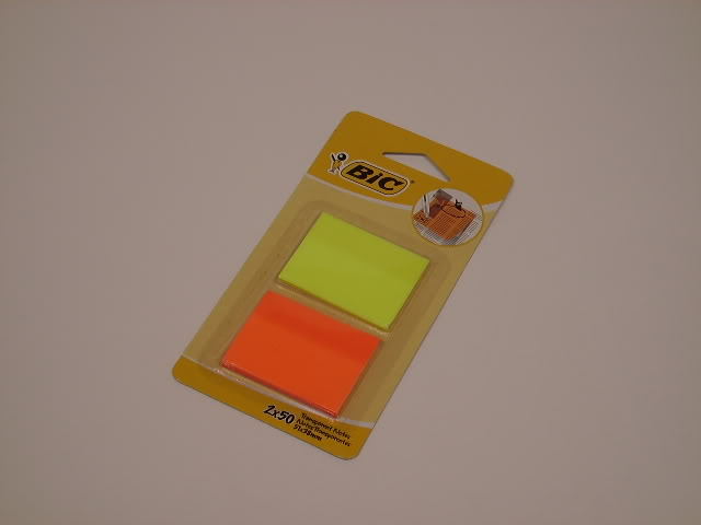 Pk of 100 bic orange & yellow transparent sticky notes
