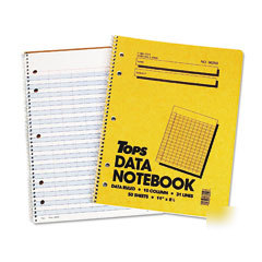 Tops 36250 spiralbound 5-hole data notebook, 9 columns+