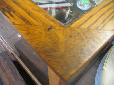 Antique oak hardware display cabinet glass shelves 