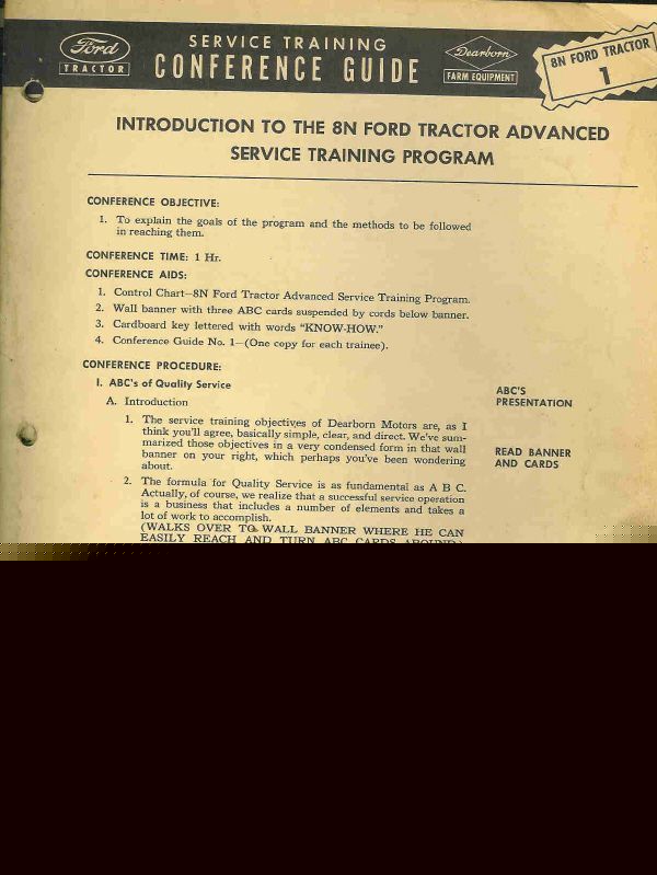 Ford 8N tractor service training conference guide