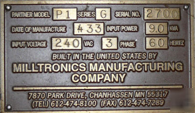 Milltronics partner 1 3-axis upgraded cnc mill machine