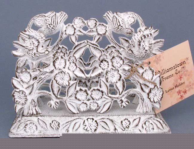 Shabby birds & flowers cast iron letter organizer chic