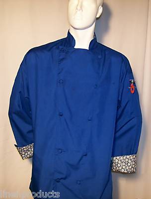 Chef coat jacket royal blue flowers lightweight xs ls