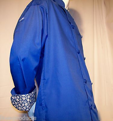 Chef coat jacket royal blue flowers lightweight xs ls