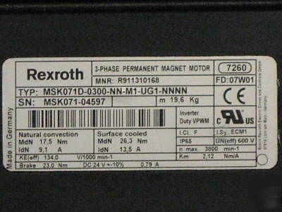 Rexroth indramat motor typ MSK071D-0300-nn-M1-UG1-nnnn 