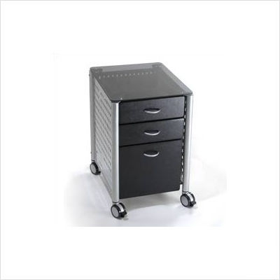 Three-drawer file cabinet w glass top glass color: blue