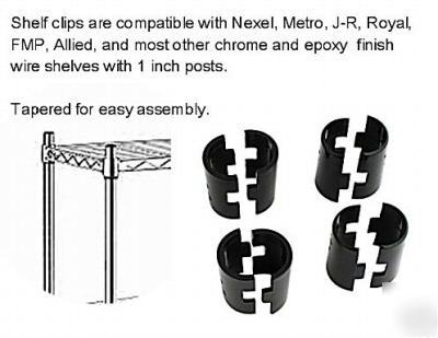 New chrome shelving clips, black, , supplies,wire,shelf