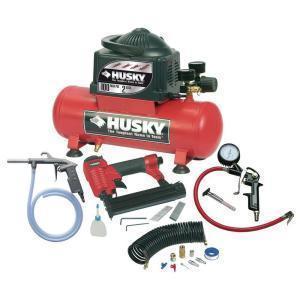 Husky 2 gallon compressor w/ brad nailer/ tire inflator