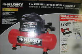 Husky 2 gallon compressor w/ brad nailer/ tire inflator