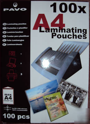 Pavo 250 micron A4 hot laminating gloss pouches x 100