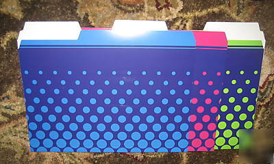 File folders blue, red, key lime dots blue/dk purple
