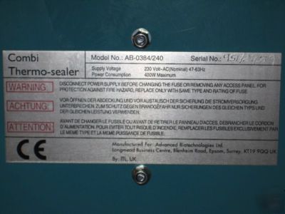 Abgene ab-0384 240 volt comb manual plate thermo-sealer